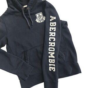 Abercrombie & Fitch Mens Muscle Fit Hoodie Navy Blue Logo Sleeve Crest Large L